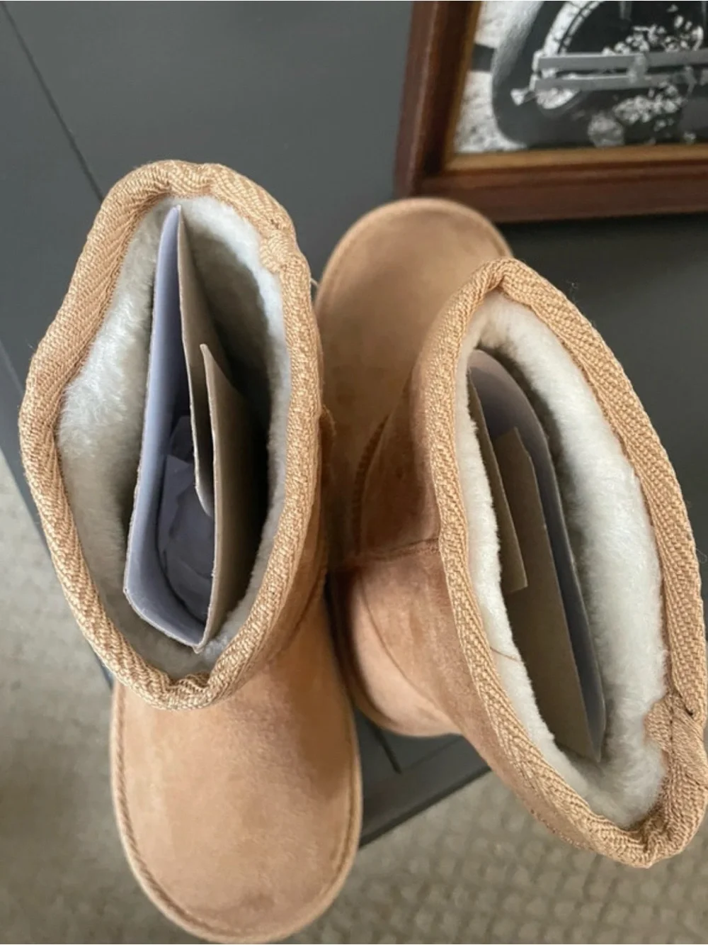 fabkids Tan Suede-Look Boots with Pink Platform Sole